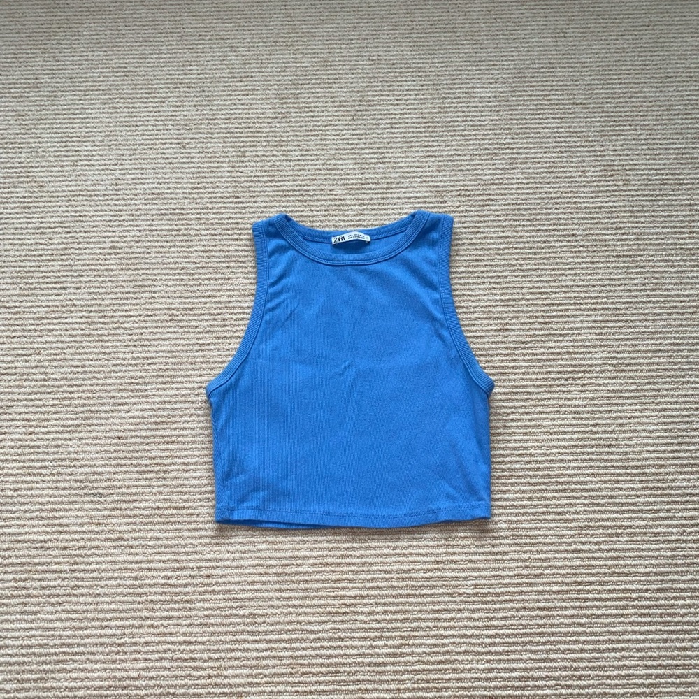 Zara Basic Rib Tank Top Blue - Picture 3 of 7